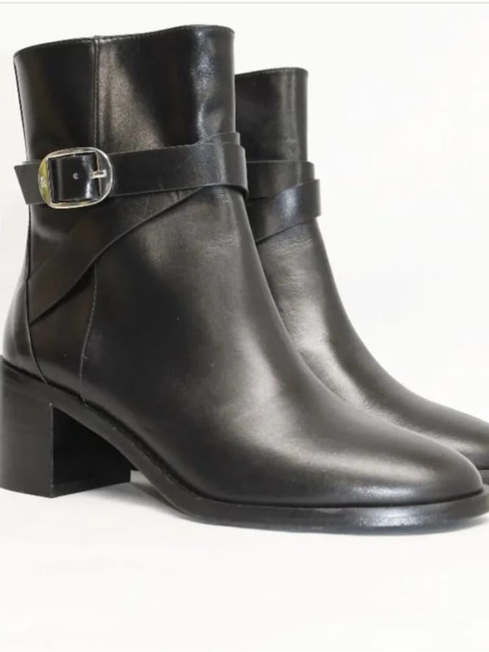 Stuart Weitzman Esme Black Leather Buckle Ankle Boots